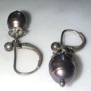 Bronze Pearl Silver hanging Earrings